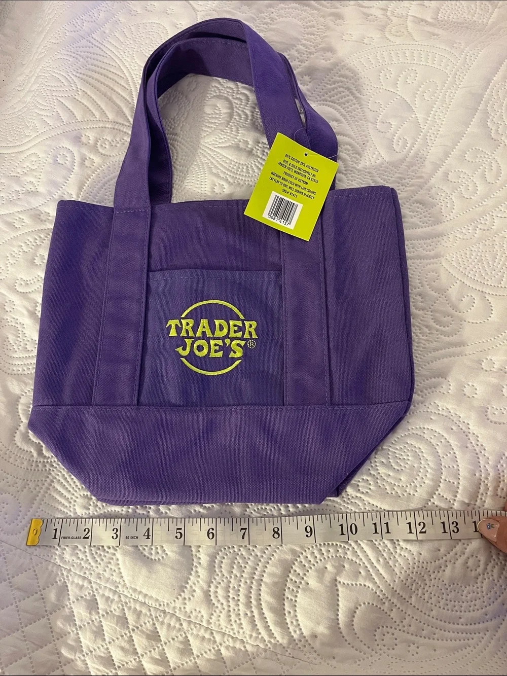 Trader Joe's Purple Canvas Tote Bag with Yellow Logo Halloween 👻